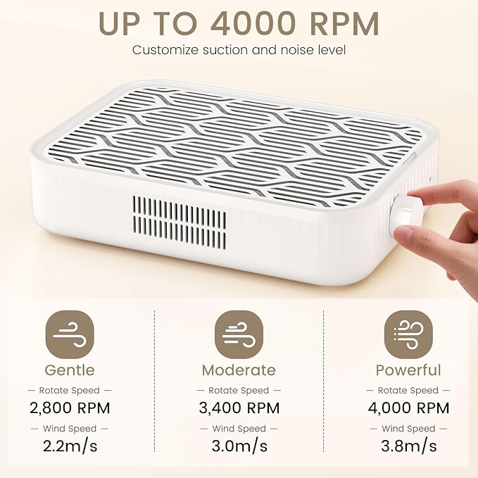 Nail Dust Collector Cordless - Rechargeable Nail Dust Collector Quiet & Powerful Suction, Professional Nail Tech Dust Collector for Acrylic Gel Polish Manicure Pedicure at Salon&Home