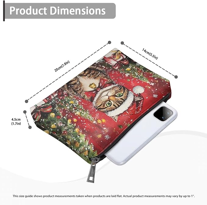 COEQINE Christmas Tree Cat Cosmetic Bag for Women Leather Waterproof Phone Pouch Travel Makeup Bag Large Capacity Waterproof Portable Wallet Handbags with Zipper Ladies Xmas Gifts