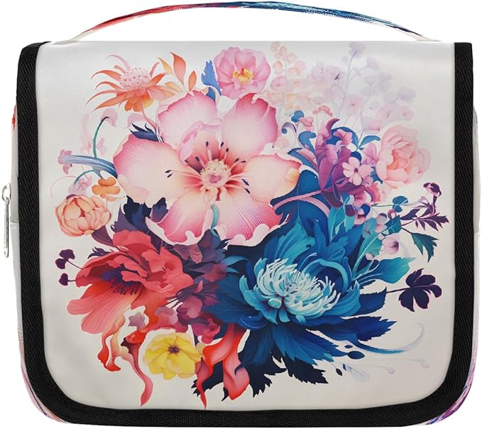 Travel Toiletry Bag for Women & Men Colorful Art Flowers Hanging Cosmetic Organizer Portable Waterproof Makeup Case Make Up Bag with Compartments Travel Essentials for Bathroom Shower