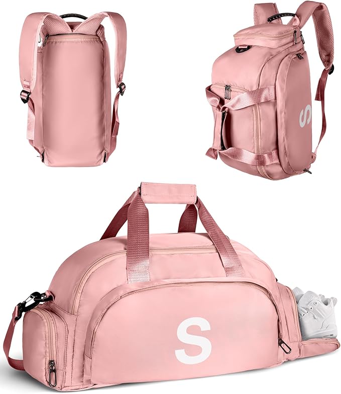 Gift for 3 4 5 6 7 8 9 10 11 12 13 Year Old Girls, Initial Gym Bags with Shoe Compartment, Dance Bag for Girls, Monogram Kid Overnight Bags, Travel Duffle Tote Gifts for Teenager (Letter S)