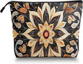 Cosmetic Bags Travel Makeup Toilet Case Waterproof Pouch for Women Girls 6.7X9.45inches - Symmetrical Gold Flower Pattern