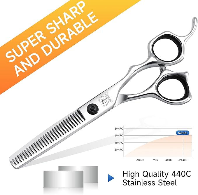 Fenice Peak Professional Hair Thinning Scissors 6'' Barber Texturizing Shears with Sharp Razor Edge 440C Thinner Hair Scissors with Ergonomic Design for Salon and Home User.