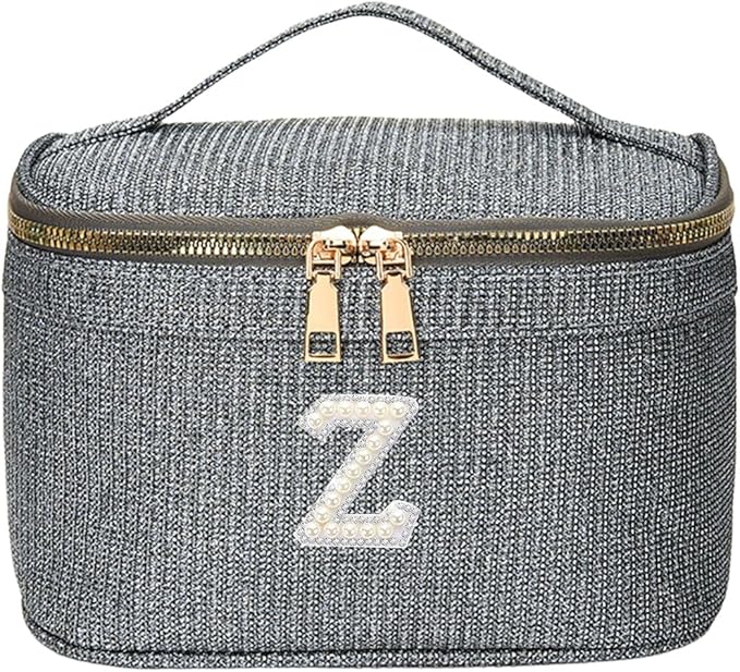 EURYNOME Makeup Bag with Custom Letter Z, Water-Resistant Travel Organizer Pouch, (8.3x5.1x5.1 Inch) Cosmetic Case for Women