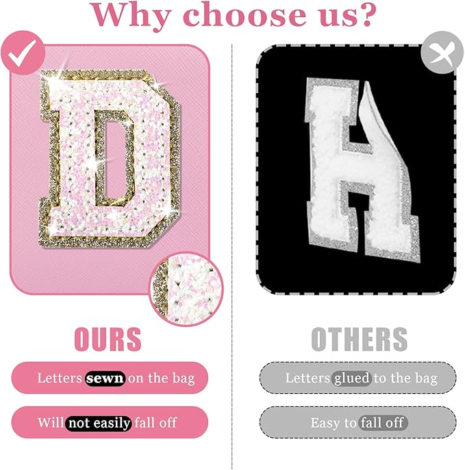 Personalized Initial Letter Makeup Bag, Preppy Glitter Letter Patch Cosmetic Pouch Zipper,PU Waterproof Travel Toiletry Bag Cute Makeup Organizer Monogrammed Make Up Bag,Gift for Women Girls