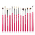 Jessup Professional Natural-Synthetic Eye Makeup Brushes Set 15pcs for Eyeshadow Blending Concealer Eyeliner Eyebrow, Rose Carmine/Silver T197