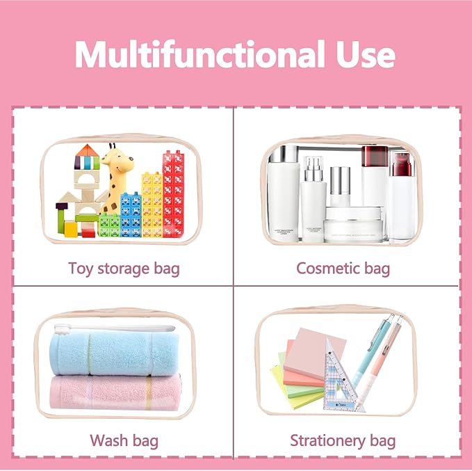 6 Packs Clear Cosmetics Bags for Women Men Waterproof Toiletry Bags PVC Makeup Bags Organizer Case with Zipper for Travel Bathroom (6 pink Colors)
