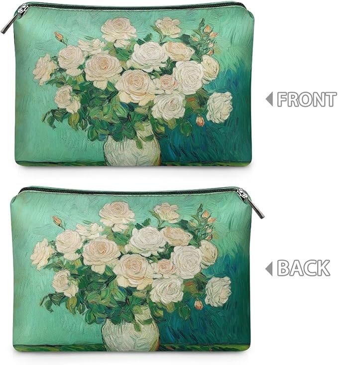 COEQINE Leather Cosmetic Purses for Women Evening Party Purse Green Rose In A Bottle Art Print Cosmetic Wallet Large Capacity for Ladies Cell Phone Purse 5x7 Inch Easy To Clean