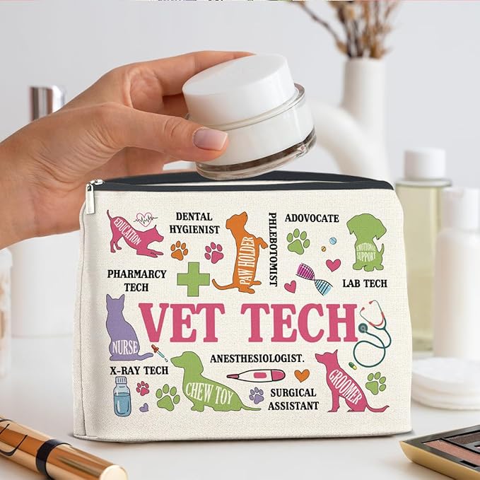 Vet Tech Gifts Veterinary Technician Makeup Bag Best Veterinarian Gifts for Woman, Funny Vet Tech Gift Cosmetic Bag Zipper Makeup Pouch