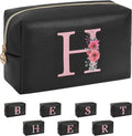 Personalized Initial Makeup Bag, Birthday Gifts for Women and Girls, Small Makeup Pouch Travel Toiletry Bag, Make Up Organizer Bag Gift Trendy Stuff for Friend Mom Teacher, Black