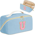 Personalized Initial Makeup Bag,Christmas Gifts for Girl,Preppy Bag Cosmetic Travel Bag Women,Travel Toiletry Organizer,Large Capacity Corduroy Stuff Bag,Cute Cosmetic Pouch Skincare Bag-U