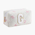Gleyemor Personalized Initial Makeup Bag for Women, Cute Quilted Pink Floral Cotton Cosmetic Bag, Christmas Gifts for Her Mom Friend Sister Bridesmaid Teacher Women G