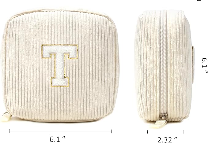 LETGO Birthday Gifts for Women Small Personalized Initial Monogram Makeup Bag,Preppy Corduroy Makeup Bags Travel Toiletry Bag Cute Pouch Purse for Her Mom Girlfriend Wife Sister Teacher Bridesmaid