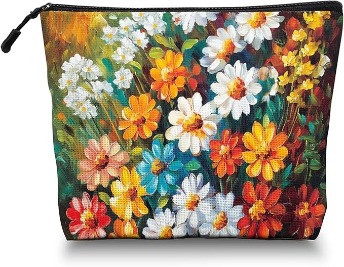 Cosmetic Bags Travel Makeup Toilet Case Waterproof Pouch for Women Girls 6.7X9.45inches - The Allure of Multicolored Wildflowers in Art