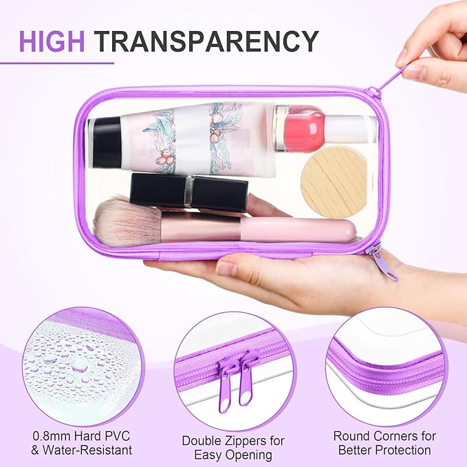 Sanwuta 6 Pcs Clear Hard Zipper Case Hard Plastic Zipper Pouches Makeup Bag Pencil Pouches Transparent Cases for Snacks Plastic Storage Organizer Box for Travel(Colorful,7.48 x 3.94 x 2 Inch)