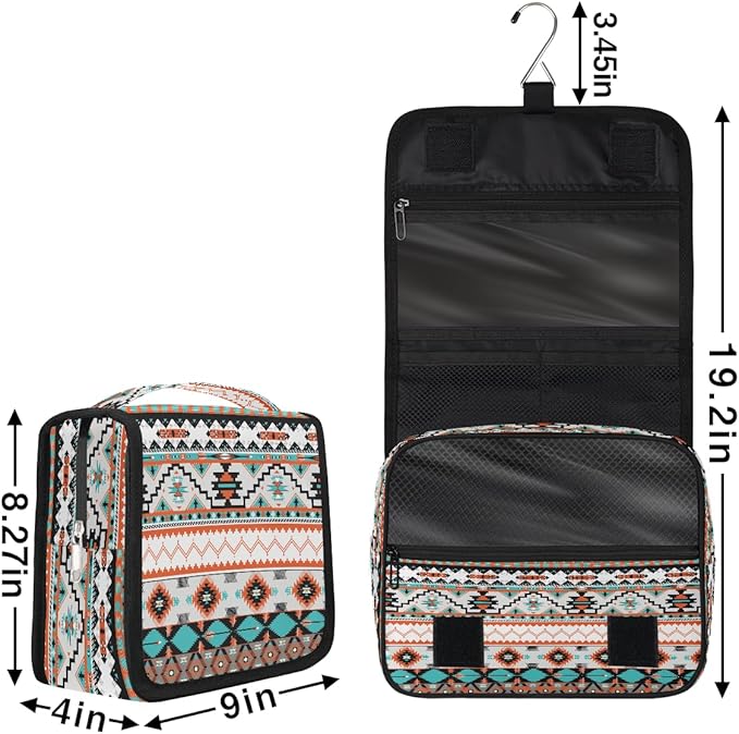 Travel Toiletry Bag for Women & Men Aztec Western Ethnic Hanging Cosmetic Organizer Portable Waterproof Makeup Case Make Up Bag with Compartments Travel Essentials for Bathroom Shower