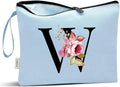 Vavabox A-Z Personalized Makeup Bag, Birthday Gifts for Women Mom, Gifts for Best Friend, Bride Bridesmaid Cosmetic bag (W, Blue)