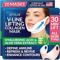 STYLIA V Line Lifting Collagen Face Mask - Lift, Firm & Contour Jawline - Double Chin Strap with Hyaluronic Acid & Aloe Vera - Hydrating Neck & Face Tightening Mask - Chin Strap for Sleeping - 20PC
