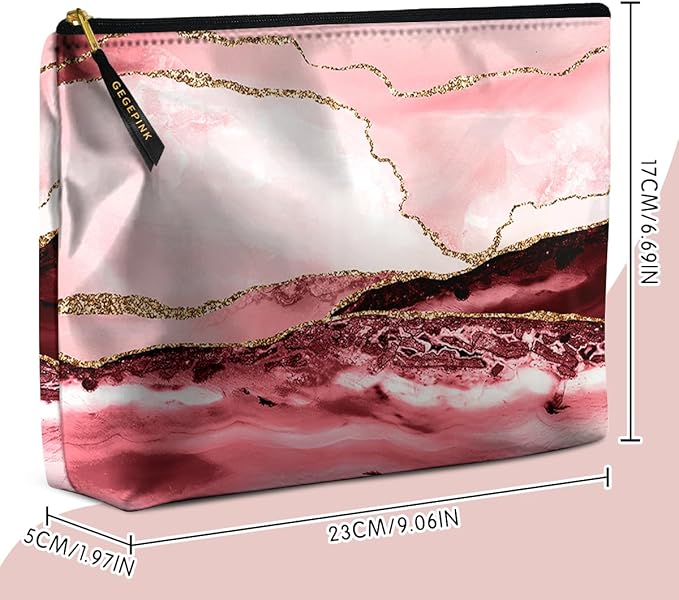 Cute Makeup Bag for Purse Waterproof Cosmetic Bags for Women Funny Smooth Zipper Travel Toiletry Pouch 10X8 Inches-Pink Marble Makeup pouch