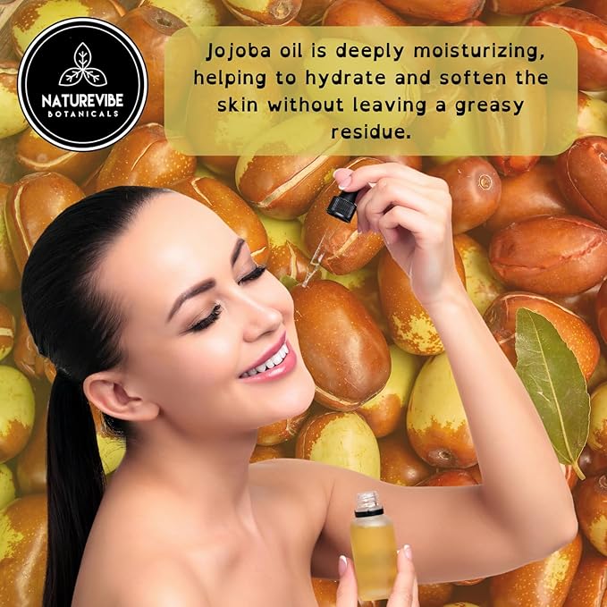 Naturevibe Botanicals Golden Jojoba Oil 32 oz – 100% Pure, Cold-Pressed Moisturizer for Skin & Hair | Antioxidant-Rich, Non-Greasy, Carrier Oil & Daily Hydration