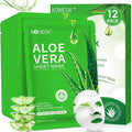 12 Pack Aloe Vera Face Masks Skincare, Sheet Aloe Hydrating Face Mask for Sunburn Relief and After Sun Care, Bulk Aloe Vera Face Mask for Spa Party Gifts
