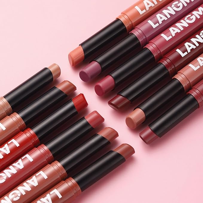 12Pcs Matte Lipstick + Lip Liner Pens Lip Combo Sets, Creamy Matte Lip Makeup Kit Long-Lasting Waterproof, Smudge-Proof Highly Pigmented Formula, Neutral & Nude Shades Makeup Set (Everyday Nudes Set)