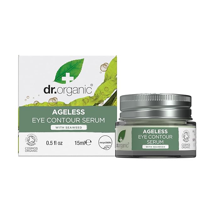 Dr. Organic Ageless Eye Contour Serum with Seaweed | Smoothing and Firming, Targets Fine Lines, Fragrence Free, Certified Organic, Paraben & SLS-free, 15 mL / .5 fl oz