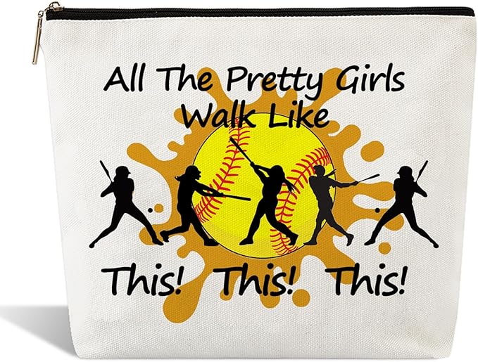 Softball Makeup Bag,A Gift for Players and Lovers,Customized Softball Makeup Bag with Lining,Cool Cosmetic Bags for Purse,A Must-Have Item for Softballs Moms