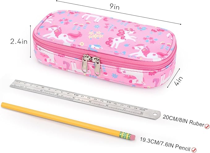 mibasies Girls Pencil Case for Kids, Multi-Slot Pencil Pouch, Flower Pink