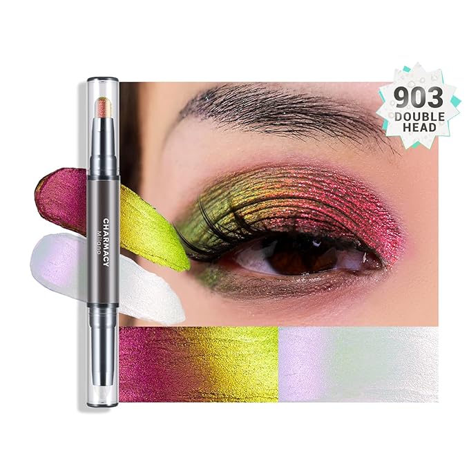 CHARMACY Multichrome 2 in 1 Cream Eyeshadow Stick, Waterproof Eye Brightener Highlighter Stick Makeup, High Pigmented, Smudge-Proof, Vegan & Cruelty-Free (#903)