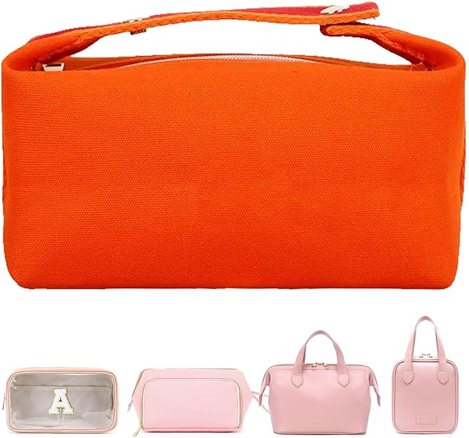 Travel Makeup Bag, Waterproof Canvas Cosmetic Bag Make Up Organizer Case for Women, Large Toiletry Bag Skincare Pouch for Toiletries Accessories Brushes