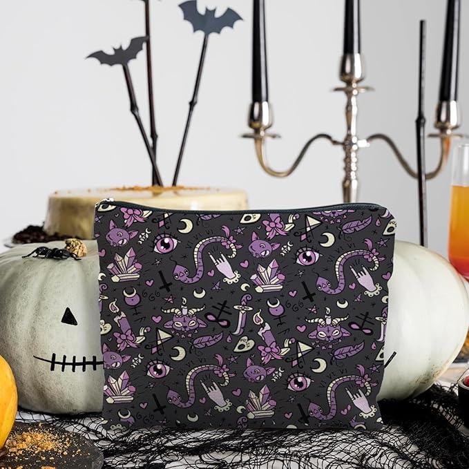Purple and Black Halloween Makeup Bag, Halloween Gifts for Women, Witchy Makeup Bag, Witchy Gifts for Women, Witch Stuff, Goth Gothic Makeup Bag, Gothic Gifts for Women, snake