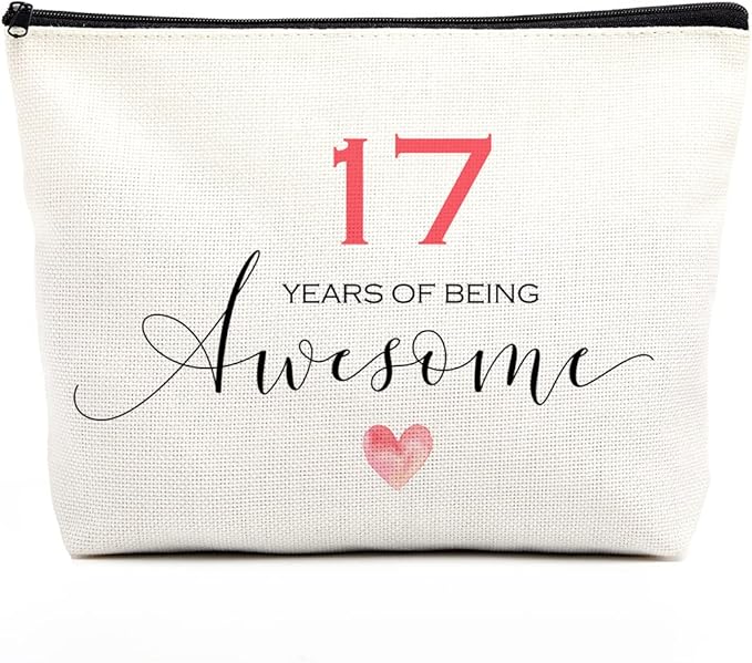 fkovcdy 17th Birthday Makeup Bag - Inspirational Gift for Her Best Friend, Daughter, Niece or Bestie - Awesome Decorations