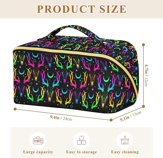 Makeup Organizer Bag, Bright Deer Skulls Travel Makeup Bags Makeup Vanity Case Large Capacity Rhombus Cosmetic Toiletry Bag for Girl Women Ladies