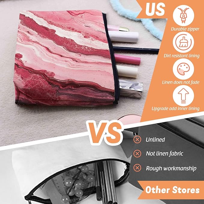 Cosmetic Bags Travel Makeup Toilet Case Waterproof Pouch for Women Girls 6.7X9.45inches - Abstract Painting With Pink And Red Swirls