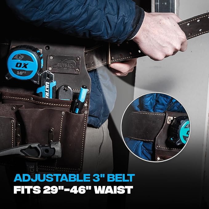 Ox Pro Drywall Tool Belt - 22-Pocket Leather Tool Belt Pouches - Belt (XL) Made of Oil-Tanned Leather with Double-Stitching and Steel Rivets - OX-P263806