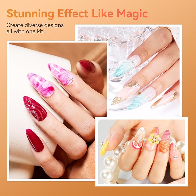 Makartt Blooming Gel & 3D Gel Nail Art Kit: Clear DIY Nail Art Supplies for Watercolor Marble Spreading Effect & 3D Drawing Molding Sculpture Gems and Decoration, UV LED Soak Off 15ml