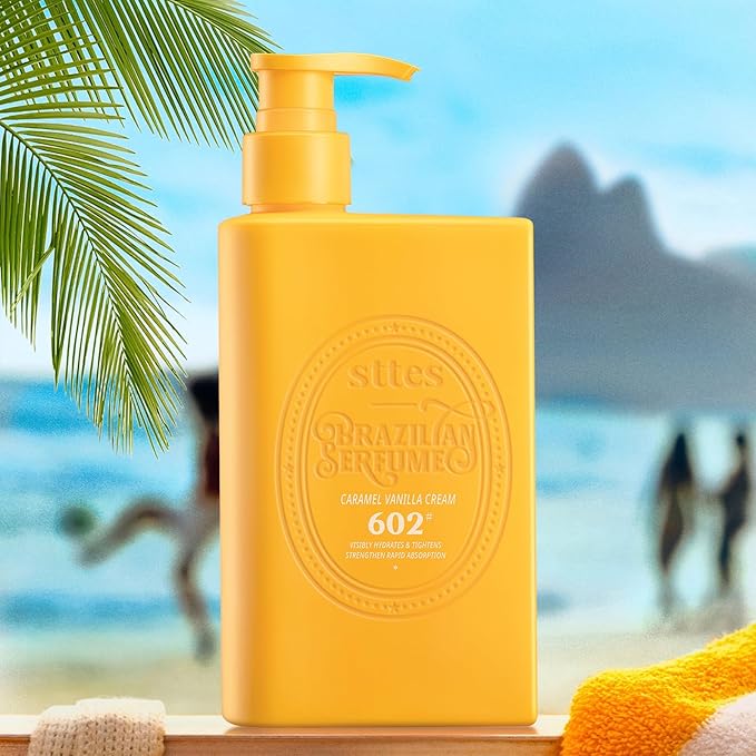 Sttes 602# Caramel Vanilla Lotion - 250ml (8.45 fl oz) Body Lotion - Seven Kinds of Pure Vegetable Oils + Active Caffeine (Without Mineral Oil)