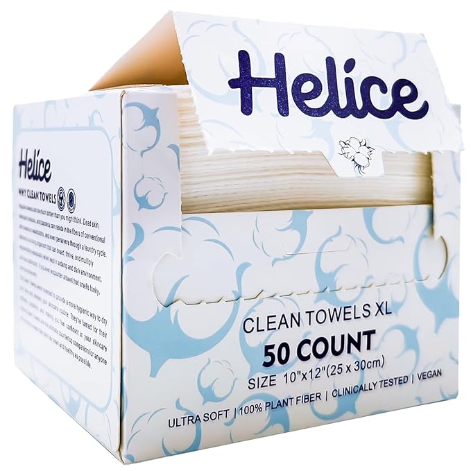Helice Face Towels, 10"×12" Disposable Face Towel, Face Towelettes XL, Ultra Soft Makeup Remover Dry Wipes, Thick Face Towel for Sensitive Skin, 50 Count (1 Pack)