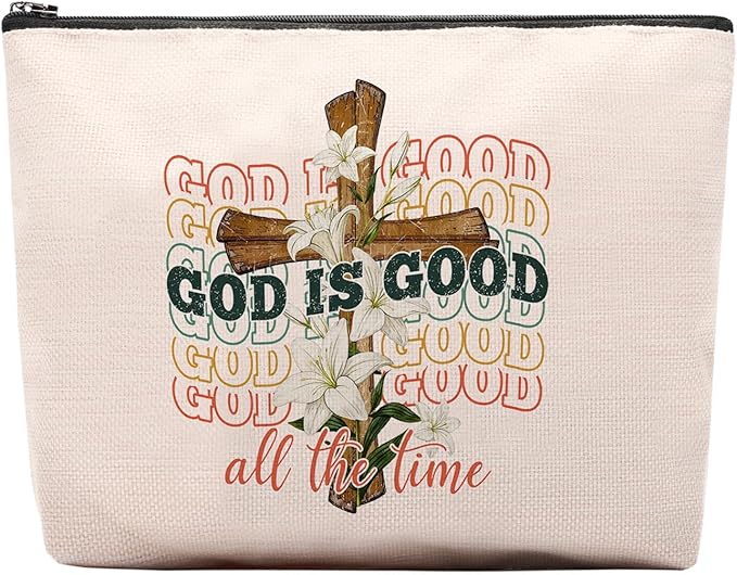 Pink Bible Makeup Bag for Women, Inspirational Christian Gifts for Women, Church Prayer Bible Supplies, Cute Aesthetic Pink God is Good Cosmetic Bag Pouch