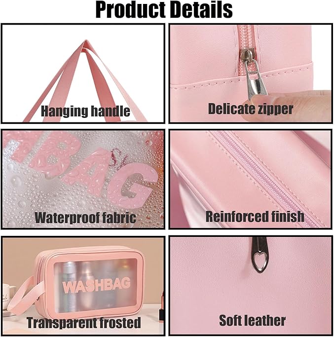 Clear Travel Bags for Toiletries,3 Pack Toiletry Bag,Matte Translucent Toiletry Bag,Makeup Bag With Handy Handle,Travel Pouch,Makeup Cosmetic Organizer for Travel Essentials(White)