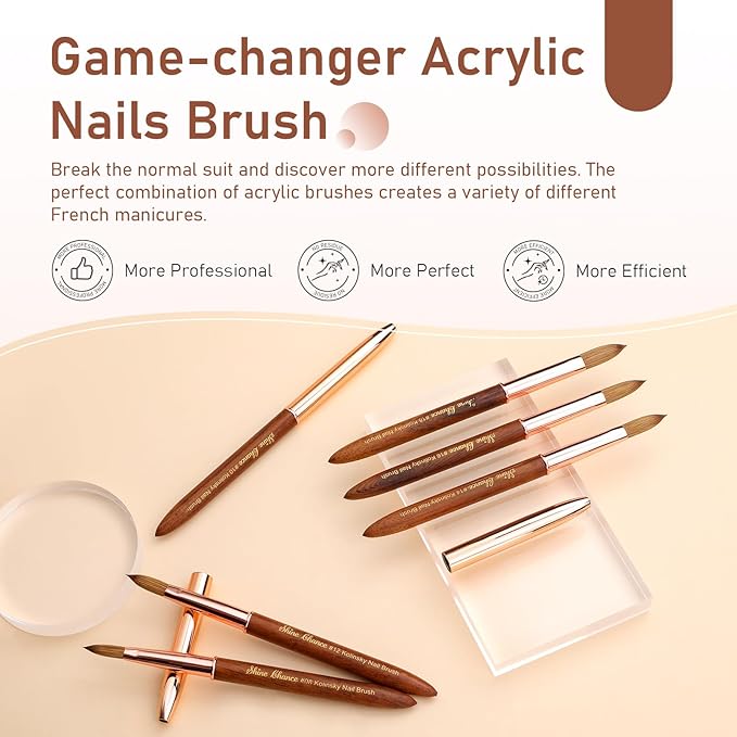 Acrylic Nail Art Brush Size 16, 100% Pure Kolinsky Hair Oval Nail Brush for Acrylic Application, Professional Nail Extension Manicure Tool Wooden Handle Nail Drawing Pen for DIY Home Salon
