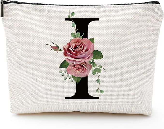 Initial A-Z Personalized Letter Makeup Bag, Monogrammed Bridesmaid Gifts/Presents Cosmetic Bag, Portable Stationery Storage Organizer Pouch, Friendship Love Travel Makeup Bags