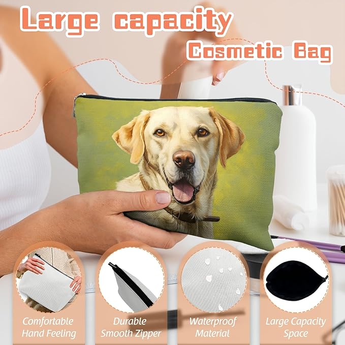 Makeup Bag Travel Cosmetic Bags Small Makeup Case Waterproof Zipper Pouch for Women Girls 7X9inches - Yellow Labrador Retriever with A Brown Collar