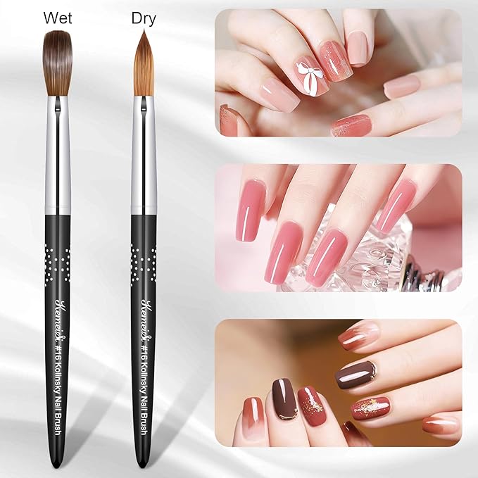 Acrylic Nail Brush #16, Kolinsky Nail Art Brushes, Sturdy Handle Oval Shaped Design Tools for Professional Manicure DIY