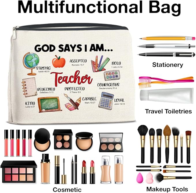 YeleY Cosmetic Case - Multipurpose Makeup Bag for Women - Waterproof Zipper Pouch - Bible Verses Design