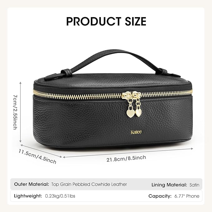 Kattee Makeup Bag for Women, Leather Cosmetic Bag, Working Makeup Bags for Ladies with Handles, Portable Travel Toiletry Bag,Black
