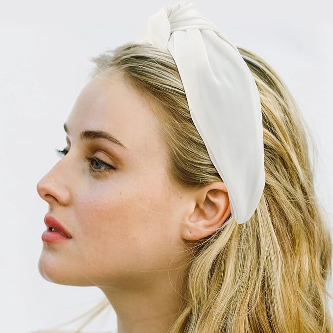 VELSCRUN 2 Pcs Wide Knotted Headbands for Women - Black & White Solid Head Bands for Top Knots, Washing Face, Gifts