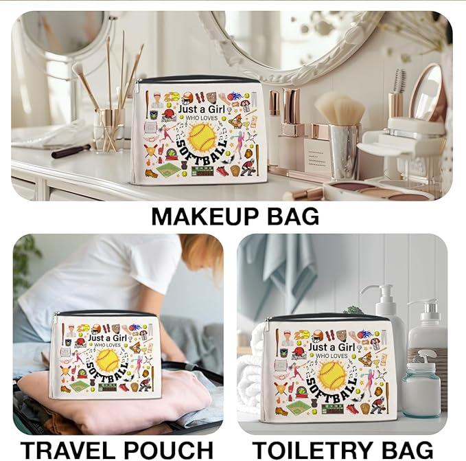 Softball Makeup Bag for Girls - Cool Team Gifts for Coach, Players, Fans - Cosmetic Travel Bag Pouch for Purse