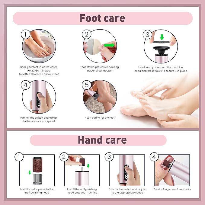 Electric Foot Callus Remover,2 in1 Rechargeable Callus Remover for Feet,9-Speed Cordless Electric Foot File Nail Grinder,Foot Scrubber Pedicure Tools for Dead Skin Dry Cracked Feet(Pink MINI)