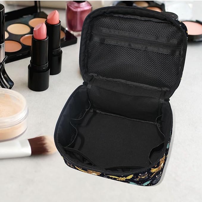 MNSRUU Makeup Bags, Gothic Skull Cat Bat Makeup Organizer Bags Toiletry Bag Box Travel Cosmetic Bag Make Up Train Case for Women Teen Girl Ladies